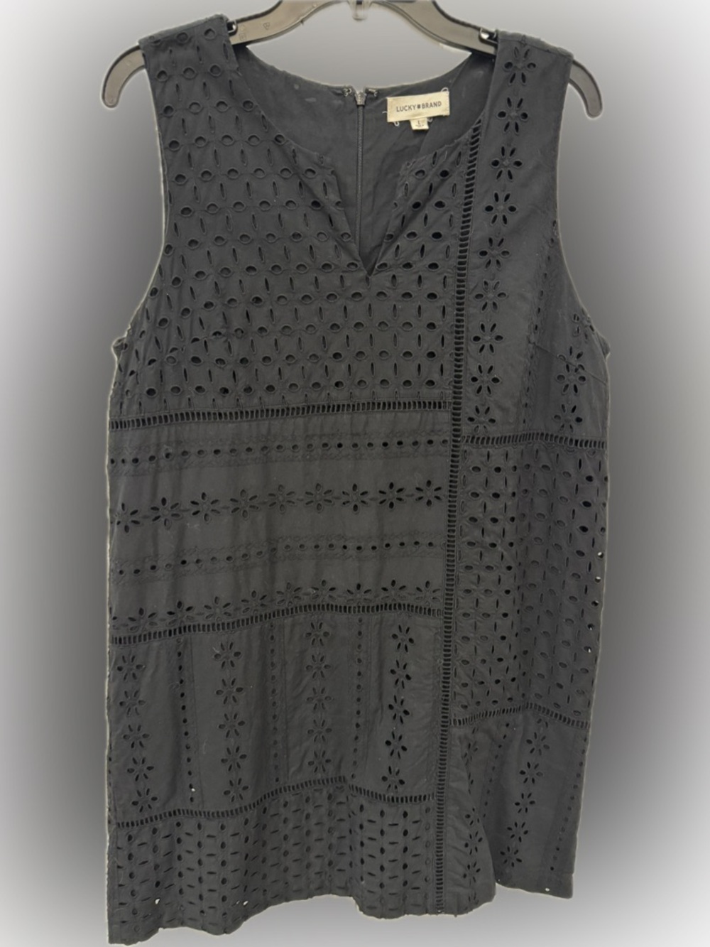 Lucky Brand Black Eyelet V-Neck Dress~ Size Large